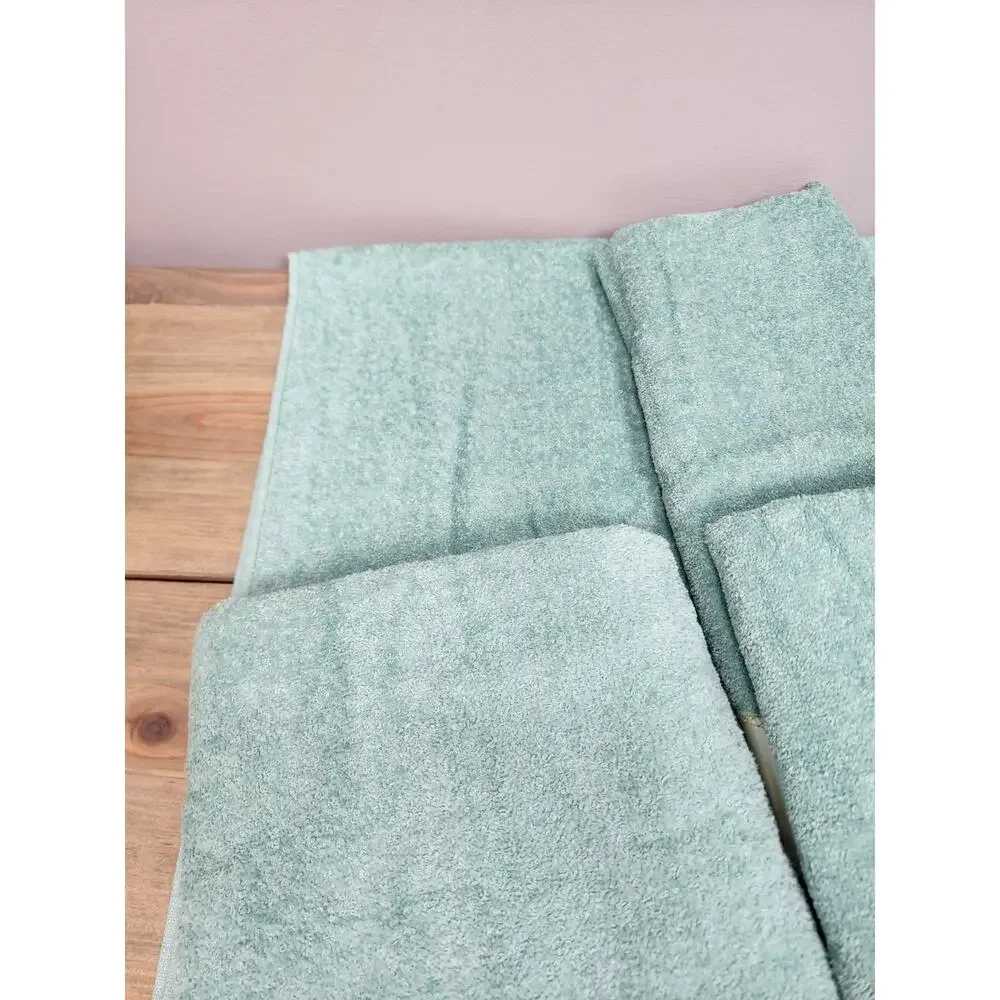 Vintage Towels Green With Cottage Lace Edge Farmhouse Country Set Of 6